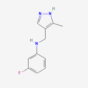 3-fluoro-N-[(3-methyl-1H-pyrazol-4-yl)methyl]aniline