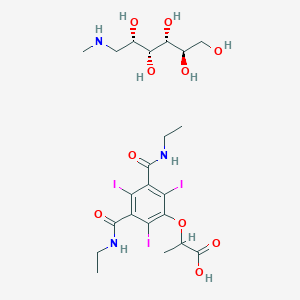molecular formula C22H34I3N3O10 B100269 Propionic acid, 2-(3,5-bis(ethylcarbamoyl)-2,4,6-triiodophenoxy)-, compd. with 1-deoxy-1-(methylamino)-D-glucitol (1:1) CAS No. 19080-53-6