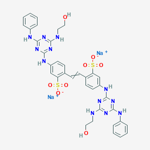 molecular formula C36H34N12Na2O8S2 B100446 苯磺酸，2,2'-(1,2-乙烯基)双[5-[[4-[(2-羟乙基)氨基]-6-(苯基氨基)-1,3,5-三嗪-2-基]氨基]-, 钠盐 (1:2) CAS No. 17958-73-5