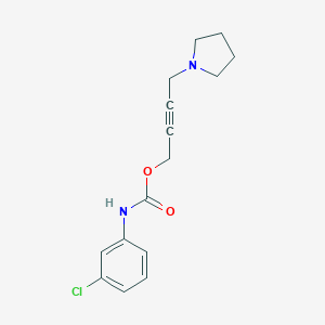 molecular formula C15H17ClN2O2 B101368 CARBANILIC ACID, m-CHLORO-, 4-(1-PYRROLIDINYL)-2-BUTYNYL ESTER CAS No. 15944-43-1