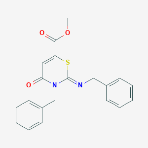 molecular formula C20H18N2O3S B102262 Methyl 3-benzyl-2-benzylimino-4-oxo-1,3-thiazine-6-carboxylate CAS No. 16238-37-2