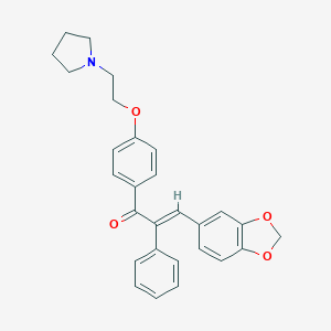 molecular formula C28H27NO4 B102354 3-(3,4-Methylenedioxyphenyl)-2-phenyl-4'-beta-pyrrolidinoethoxyacrylophenone CAS No. 15272-65-8