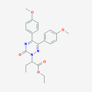 molecular formula C23H25N3O5 B010280 Ethyl 5,6-bis(4-methoxyphenyl)-alpha-ethyl-3-oxo-1,2,4-triazine-2(3H)-acetate CAS No. 108734-83-4
