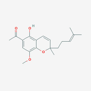 molecular formula C19H24O4 B102842 1-[5-Hydroxy-8-methoxy-2-methyl-2-(4-methylpent-3-enyl)chromen-6-yl]ethanone CAS No. 18781-00-5