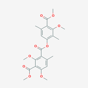 molecular formula C23H26O9 B103255 1-O-(3-methoxy-4-methoxycarbonyl-2,5-dimethylphenyl) 3-O-methyl 2,4-dimethoxy-6-methylbenzene-1,3-dicarboxylate CAS No. 19314-77-3