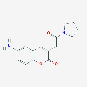 molecular formula C15H16N2O3 B103519 6-Amino-3-((1-pyrrolidinylcarbonyl)methyl)coumarin CAS No. 18144-58-6
