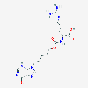 molecular formula C17H26N8O5 B010584 (2S)-5-(diaminomethylideneamino)-2-[5-(6-oxo-3H-purin-9-yl)pentoxycarbonylamino]pentanoic acid CAS No. 104317-64-8
