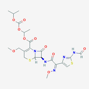 molecular formula C22H27N5O10S2 B106985 5-Thia-1-azabicyclo[4.2.0]oct-2-ene-2-carboxylic acid, 7-[[(2Z)-2-[2-(formylamino)-4-thiazolyl]-2-(methoxyimino)acetyl]amino]-3-(methoxymethyl)-8-oxo-, 1-[[(1-methylethoxy)carbonyl]oxy]ethyl ester, (6R,7R)- CAS No. 96680-30-7