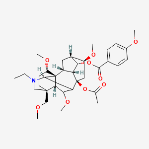 molecular formula C35H49NO9 B10752249 [(1S,2R,3R,4S,5R,6S,8R,10R,13S,16S,17R,18R)-8-acetyloxy-11-ethyl-6,16,18-trimethoxy-13-(methoxymethyl)-11-azahexacyclo[7.7.2.12,5.01,10.03,8.013,17]nonadecan-4-yl] 4-methoxybenzoate 