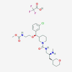 molecular formula C28H42ClF3N4O7 B10752329 methyl N-[2-[(R)-(3-chlorophenyl)-[1-[[(2S)-2-(methylamino)-3-[(3R)-oxan-3-yl]propyl]carbamoyl]piperidin-3-yl]methoxy]ethyl]carbamate;2,2,2-trifluoroacetic acid 