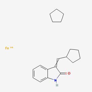 molecular formula C19H25FeNO+2 B10752385 cyclopentane;3-(cyclopentylmethylidene)-1H-indol-2-one;iron(2+) 