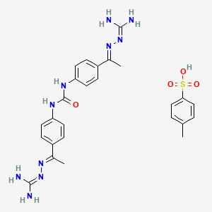 molecular formula C26H32N10O4S B10752395 1,3-bis[4-[(E)-N-(diaminomethylideneamino)-C-methylcarbonimidoyl]phenyl]urea;4-methylbenzenesulfonic acid 