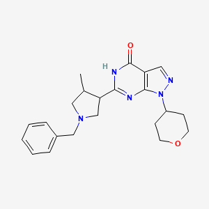 molecular formula C22H27N5O2 B10752502 4H-Pyrazolo[3,4-d]pyrimidin-4-one, 1,5-dihydro-6-[(3R,4R)-4-methyl-1-(phenylmethyl)-3-pyrrolidinyl]-1-(tetrahydro-2H-pyran-4-yl)- 