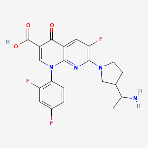 molecular formula C21H19F3N4O3 B10752566 7-[3-(1-Aminoethyl)pyrrolidin-1-yl]-1-(2,4-difluorophenyl)-6-fluoro-4-oxo-1,8-naphthyridine-3-carboxylic acid 