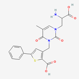 molecular formula C20H19N3O6S B10752641 3-[[3-(2-Amino-2-carboxyethyl)-5-methyl-2,6-dioxopyrimidin-1-yl]methyl]-5-phenylthiophene-2-carboxylic acid 