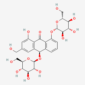 molecular formula C27H32O15 B10753131 (10R)-1-hydroxy-3-(hydroxymethyl)-8,10-bis[[(2S,3R,4S,5S,6R)-3,4,5-trihydroxy-6-(hydroxymethyl)oxan-2-yl]oxy]-10H-anthracen-9-one 