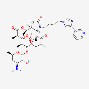 molecular formula C43H65N5O10 B10753361 (1S,2R,5R,7R,8R,9S,11R,13S,14R)-8-[(3R,4S,6R)-4-(dimethylamino)-3-hydroxy-6-methyloxan-2-yl]oxy-2-ethyl-9-methoxy-1,5,7,9,11,13-hexamethyl-15-[4-(4-pyridin-3-ylimidazol-1-yl)butyl]-3,17-dioxa-15-azabicyclo[12.3.0]heptadecane-4,6,12,16-tetrone 