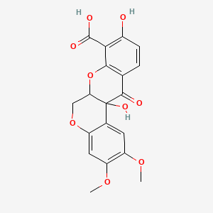 molecular formula C19H16O9 B10754059 9,12a-dihydroxy-2,3-dimethoxy-12-oxo-6,6a-dihydrochromeno[3,4-b]chromene-8-carboxylic acid 