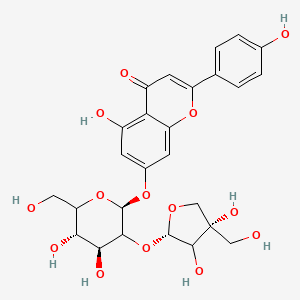 molecular formula C26H28O14 B10754353 7-[(2S,4S,5S)-3-[(2S,4S)-3,4-dihydroxy-4-(hydroxymethyl)oxolan-2-yl]oxy-4,5-dihydroxy-6-(hydroxymethyl)oxan-2-yl]oxy-5-hydroxy-2-(4-hydroxyphenyl)chromen-4-one 