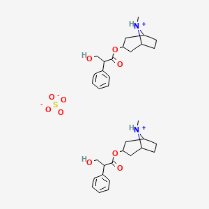 molecular formula C34H48N2O10S B10754415 (8-Methyl-8-azoniabicyclo[3.2.1]octan-3-yl) 3-hydroxy-2-phenylpropanoate;sulfate 