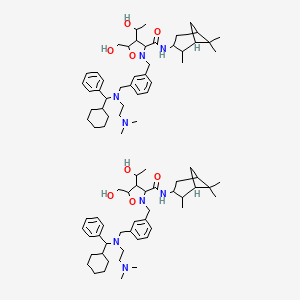 molecular formula C84H128N8O8 B10754500 2-[[3-[[[cyclohexyl(phenyl)methyl]-[2-(dimethylamino)ethyl]amino]methyl]phenyl]methyl]-4-(1-hydroxyethyl)-5-(hydroxymethyl)-N-(2,6,6-trimethyl-3-bicyclo[3.1.1]heptanyl)-1,2-oxazolidine-3-carboxamide 