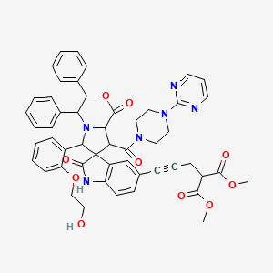 molecular formula C51H48N6O10 B10754529 dimethyl 2-[3-[6'-[2-(2-hydroxyethoxy)phenyl]-1',2-dioxo-3',4'-diphenyl-8'-(4-pyrimidin-2-ylpiperazine-1-carbonyl)spiro[1H-indole-3,7'-4,6,8,8a-tetrahydro-3H-pyrrolo[2,1-c][1,4]oxazine]-5-yl]prop-2-ynyl]propanedioate 