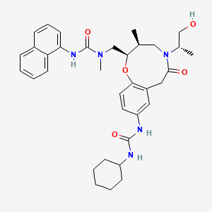 molecular formula C35H45N5O5 B10754585 1-[[(2R,3S)-9-[[(cyclohexylamino)-oxomethyl]amino]-5-[(2S)-1-hydroxypropan-2-yl]-3-methyl-6-oxo-2,3,4,7-tetrahydro-1,5-benzoxazonin-2-yl]methyl]-1-methyl-3-(1-naphthalenyl)urea 