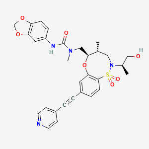 molecular formula C30H32N4O7S B10754595 3-(1,3-benzodioxol-5-yl)-1-[[(4R,5R)-2-[(2R)-1-hydroxypropan-2-yl]-4-methyl-1,1-dioxo-8-(2-pyridin-4-ylethynyl)-4,5-dihydro-3H-6,1$l^{6},2-benzoxathiazocin-5-yl]methyl]-1-methylurea 