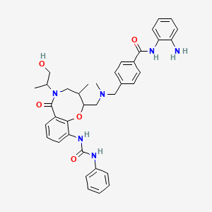 molecular formula C37H42N6O5 B10754616 N-(2-aminophenyl)-4-[[[5-(1-hydroxypropan-2-yl)-3-methyl-6-oxo-10-(phenylcarbamoylamino)-3,4-dihydro-2H-1,5-benzoxazocin-2-yl]methyl-methylamino]methyl]benzamide 