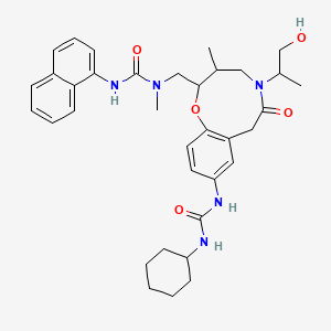 molecular formula C35H45N5O5 B10754620 1-[[9-(Cyclohexylcarbamoylamino)-5-(1-hydroxypropan-2-yl)-3-methyl-6-oxo-2,3,4,7-tetrahydro-1,5-benzoxazonin-2-yl]methyl]-1-methyl-3-naphthalen-1-ylurea 