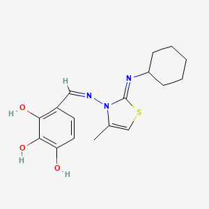 molecular formula C17H21N3O3S B10754626 4-[(Z)-(2-cyclohexylimino-4-methyl-1,3-thiazol-3-yl)iminomethyl]benzene-1,2,3-triol 