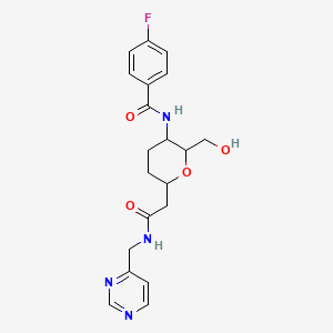 4-fluoro-N-[2-(hydroxymethyl)-6-[2-oxo-2-(pyrimidin-4-ylmethylamino)ethyl]oxan-3-yl]benzamide