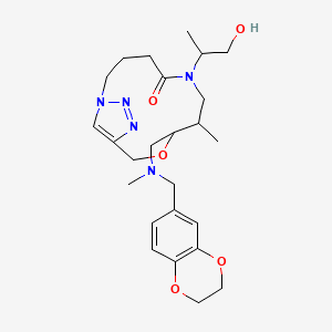 molecular formula C25H37N5O5 B10754643 9-[[2,3-Dihydro-1,4-benzodioxin-6-ylmethyl(methyl)amino]methyl]-6-(1-hydroxypropan-2-yl)-8-methyl-10-oxa-1,6,13,14-tetrazabicyclo[10.2.1]pentadeca-12(15),13-dien-5-one 