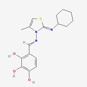 molecular formula C17H21N3O3S B10754682 4-[(2-Cyclohexylimino-4-methyl-1,3-thiazol-3-yl)iminomethyl]benzene-1,2,3-triol 