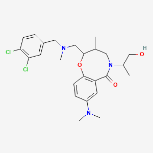 molecular formula C25H33Cl2N3O3 B10754708 2-[[(3,4-dichlorophenyl)methyl-methylamino]methyl]-8-(dimethylamino)-5-(1-hydroxypropan-2-yl)-3-methyl-3,4-dihydro-2H-1,5-benzoxazocin-6-one 