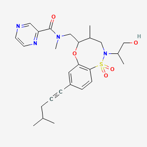 molecular formula C26H34N4O5S B10754731 N-[[2-(1-hydroxypropan-2-yl)-4-methyl-8-(4-methylpent-1-ynyl)-1,1-dioxo-4,5-dihydro-3H-6,1lambda6,2-benzoxathiazocin-5-yl]methyl]-N-methylpyrazine-2-carboxamide 