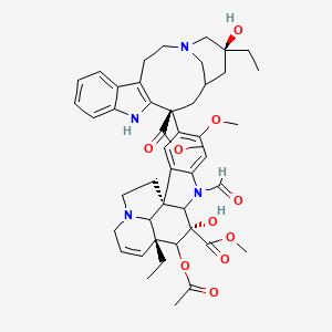 molecular formula C46H56N4O10 B10754771 methyl (1R,10S,12R)-11-acetyloxy-12-ethyl-4-[(13S,17S)-17-ethyl-17-hydroxy-13-methoxycarbonyl-1,11-diazatetracyclo[13.3.1.04,12.05,10]nonadeca-4(12),5,7,9-tetraen-13-yl]-8-formyl-10-hydroxy-5-methoxy-8,16-diazapentacyclo[10.6.1.01,9.02,7.016,19]nonadeca-2,4,6,13-tetraene-10-carboxylate 