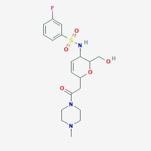 molecular formula C19H26FN3O5S B10754783 3-fluoro-N-[2-(hydroxymethyl)-6-[2-(4-methylpiperazin-1-yl)-2-oxoethyl]-3,6-dihydro-2H-pyran-3-yl]benzenesulfonamide 