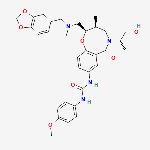 1-[(2~{R},3~{S})-2-[[1,3-benzodioxol-5-ylmethyl(methyl)amino]methyl]-3-methyl-6-oxidanylidene-5-[(2~{S})-1-oxidanylpropan-2-yl]-3,4-dihydro-2~{H}-1,5-benzoxazocin-8-yl]-3-(4-methoxyphenyl)urea