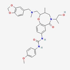 molecular formula C32H38N4O7 B10754851 1-[2-[[1,3-benzodioxol-5-ylmethyl(methyl)amino]methyl]-5-(1-hydroxypropan-2-yl)-3-methyl-6-oxo-3,4-dihydro-2H-1,5-benzoxazocin-8-yl]-3-(4-methoxyphenyl)urea 