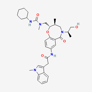 N-[(2S,3S)-2-[[[(cyclohexylamino)-oxomethyl]-methylamino]methyl]-5-[(2R)-1-hydroxypropan-2-yl]-3-methyl-6-oxo-3,4-dihydro-2H-1,5-benzoxazocin-8-yl]-2-(1-methyl-3-indolyl)acetamide