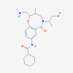 molecular formula C23H35N3O4 B10754906 N-[5-(1-hydroxypropan-2-yl)-3-methyl-2-(methylaminomethyl)-6-oxo-3,4-dihydro-2H-1,5-benzoxazocin-8-yl]cyclohexanecarboxamide 