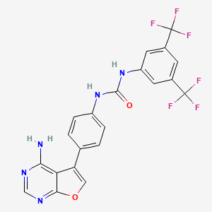 molecular formula C21H13F6N5O2 B10754929 3-(4-{4-Aminofuro[2,3-d]pyrimidin-5-yl}phenyl)-1-[3,5-bis(trifluoromethyl)phenyl]urea 