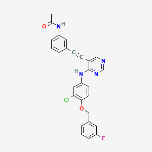 molecular formula C27H20ClFN4O2 B10755002 N-(3-(2-(4-(4-(3-fluorobenzyloxy)-3-chlorophenylamino)pyrimidin-5-yl)ethynyl)phenyl)acetamide 