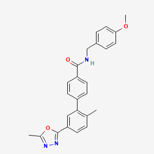 N-[(4-methoxyphenyl)methyl]-4-[2-methyl-5-(5-methyl-1,3,4-oxadiazol-2-yl)phenyl]benzamide