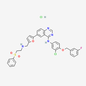 6-[5-[[2-(benzenesulfonyl)ethylamino]methyl]furan-2-yl]-N-[3-chloro-4-[(3-fluorophenyl)methoxy]phenyl]quinazolin-4-amine;hydrochloride