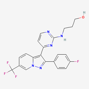 molecular formula C21H17F4N5O B10755273 2-(4-Fluorophenyl)-3-[2-(3-hydroxypropylamino)-4-pyrimidinyl]-6-(trifluoromethyl)pyrazolo[1,5-a]pyridine 