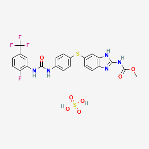 molecular formula C23H19F4N5O7S2 B10755283 methyl N-[6-[4-[[2-fluoro-5-(trifluoromethyl)phenyl]carbamoylamino]phenyl]sulfanyl-1H-benzimidazol-2-yl]carbamate;sulfuric acid 