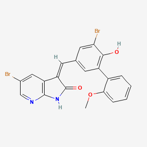 molecular formula C21H14Br2N2O3 B10755336 5-Bromo-3-(5-bromo-6-hydroxy-2''-methoxy-biphenyl-3-ylmethylene)-1,3-dihydro-pyrrolo[2,3-b]pyridin-2-one 