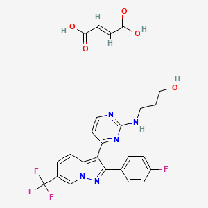 molecular formula C25H21F4N5O5 B10755394 (E)-but-2-enedioic acid;3-[[4-[2-(4-fluorophenyl)-6-(trifluoromethyl)pyrazolo[1,5-a]pyridin-3-yl]pyrimidin-2-yl]amino]propan-1-ol 